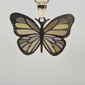 14k solid yellow gold butterfly pendant
